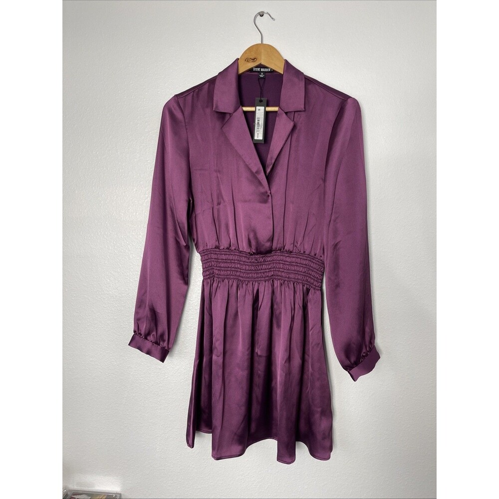 NEW Womens Size S STEVE MADDEN Vintage Purple Valerie Satin Mini Dress $89 NWT